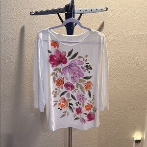 Chico's NWT White Tee with Pink and orange flowers. Size 3